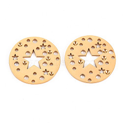 304 Stainless Steel Filigree Joiners Links Rhinestone Settings, Laser Cut, Flat Round with Star, Real 14K Gold Plated, Fit for 1.2mm rhinestone, 19.5x1mm, Hole: 1.6mm(STAS-S116-181G)