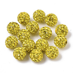 Pave Disco Ball Beads, Polymer Clay Pave Rhinestone Beads, Round, Half Drilled, Light Topaz, PP11(1.7~1.8mm), 6 Rows Rhinestone, 8mm, Half Hole: 1mm(RB-T017-03-23)