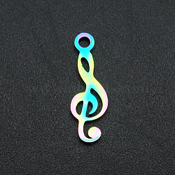 Ion Plating(IP) 201 Stainless Steel Pendants, Laser Cut, Musical Note, Rainbow Color, 16.5x5x1mm, Hole: 1.6mm(STAS-S105-JA597-2)