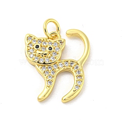 Brass Micro Pave Cubic Zirconia Pendants, Cat Shape, Clear, 18.5x15.5x2.7mm(FIND-Z023-03B)