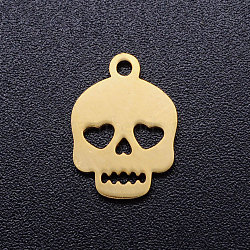 201 Stainless Steel Charms, Skull, Golden, 13.5x10x1mm, Hole: 1.4mm(STAS-Q201-JN306-2)