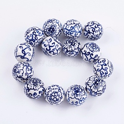 Handmade Blue and White Porcelain Beads, Round, Medium Blue, 24~27mm, Hole: 2.5~3mm(PORC-G002-38)