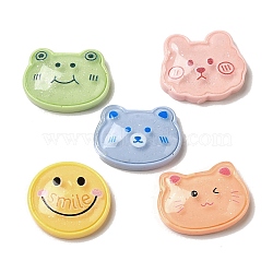 Frog/Cat Shape/Bear Translucent Resin Decoden Cabochons, Animals with Glitter Powder, Mixed Color, 16~18x18~21x5.5mm(CRES-B019-07)