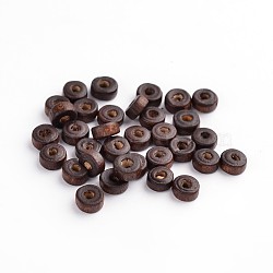 Natural Maple Wood Beads, Lead Free, Flat Round, Dyed, Brown, 6x3mm, Hole: 2mm(X-WOOD-S610-5-LF)