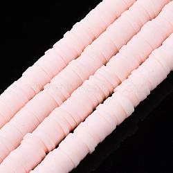 Handmade Polymer Clay Beads, Disc/Flat Round, Heishi Beads, Pink, 8x0.5~1mm, Hole: 2mm, about 380~400pcs/strand, 17.7 inch(X-CLAY-R067-8.0mm-27)