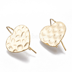 Brass Stud Earring Findings, with Loop, Heart, Nickel Free, Real 18K Gold Plated, 29.5x20mm, Hole: 1.8mm, Pin: 1mm(X-KK-Q750-033G)