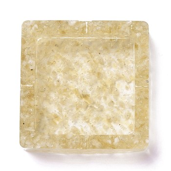 Resin with Natural Citrine Chip Stones Ashtray, Home OFFice Tabletop Decoration, Square, 93x93x25mm, Inner Diameter: 70x70mm