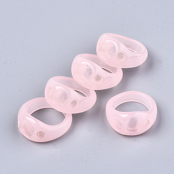 Resin Finger Rings, Imitation Jelly, Pink, US Size 7(17.3mm)