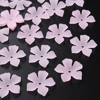 Transparent Acrylic Beads, Frosted, Flower, Pearl Pink, 25.5x26.5x4.5mm, Hole: 2mm, about 900pcs/500g
