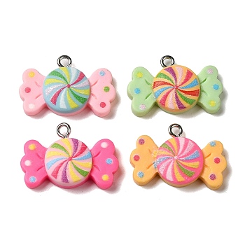 Opaque Resin Imitation Food Pendants, Candy Charms, with Platinum Plated Iron Loops, Mixed Color, 16x25x5.5mm, Hole: 2mm