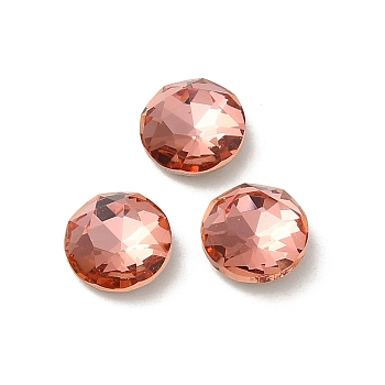 Glass Rhinestone Cabochons, Point Back & Back Plated, Faceted, Flat Round, Padparadscha, 6x2.7mm