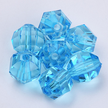 Transparent Acrylic Beads, Faceted, Round, Deep Sky Blue, 8x7mm, Hole: 1.5mm, about 1920pcs/500g
