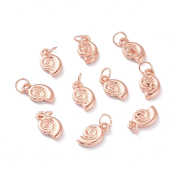 Alloy Charms, Long-Lasting Plated, with Jump Rings, Snail Shell, Real Rose Gold Plated, 12x7x2mm, Jump Ring: 5x1mm, Inner Diameter: 3mm 
