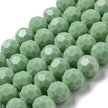 Opaque Glass Beads Stands, Faceted(32 Facets), Round, Dark Sea Green, 10mm, Hole: 1.8mm, about 66~68pcs/strand, 24.02''~24.13''(61~61.3cm)