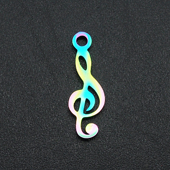 Ion Plating(IP) 201 Stainless Steel Pendants, Laser Cut, Musical Note, Rainbow Color, 16.5x5x1mm, Hole: 1.6mm