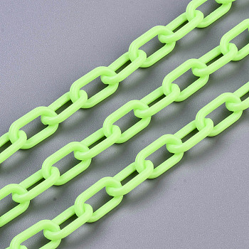 Handmade Opaque Acrylic Paperclip Chains, Drawn Elongated Cable Chains, Lawn Green, 13x7.5x2mm, 19.88 inch(50.5cm)/strand