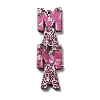 Mother's Day Theme Wooden Pendants, Letter, 59.5x17x2.5mm, Hole: 1.8mm