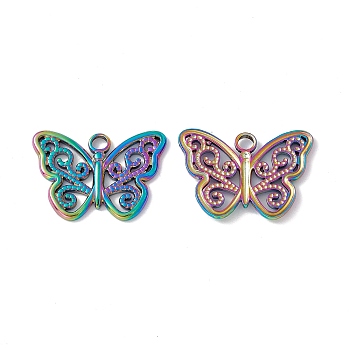 Ion Plating(IP) 304 Stainless Steel Pendants, Butterfly Charms, Rainbow Color, 18x25x2mm, Hole: 2.5mm