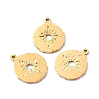 Ion Plating(IP) 316 Surgical Stainless Steel Pendants, Teardrop with Sun, Golden, 17x14x1mm, Hole: 1.2mm