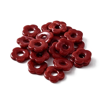 Acrylic Beads, Imitation Gemstone Style, Half Drilled, Flower, Dark Red, 26x27x5mm, Hole: 1.6mm
