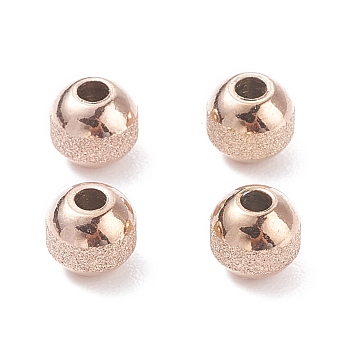Ion Plating(IP) Textured 304 Stainless Steel Beads, Round, Rose Gold, 5mm, Hole: 1.6mm