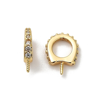 Horse Shoes Rack Plating Brass Micro Pave Cubic Zirconia Pendant Bails, Peg Bails, for Half Drilled Beads, Cadmium Free & Lead Free, Long-Lasting Plated, Real 18K Gold Plated, White, 9.5x7.5x2mm, Hole: 4.5mm, Pin: 0.8mm