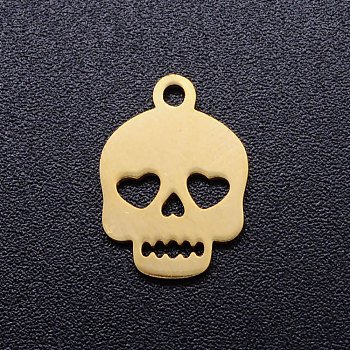 201 Stainless Steel Charms, Skull, Golden, 13.5x10x1mm, Hole: 1.4mm