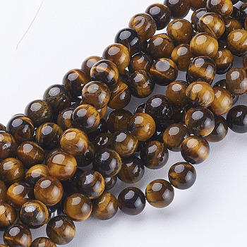 Gemstone Beads Strands, Tiger Eye, Round, about 6mm in diameter, hole: about 0.8mm, 15~16 inch