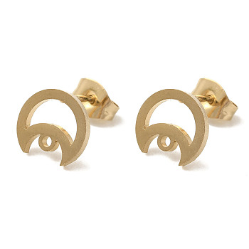 Ion Plating(IP) 304 Stainless Steel Stud Earring Findings, Moon, Golden, 9.5x8.5mm, Hole: 1.2mm, Pin: 11x0.7mm