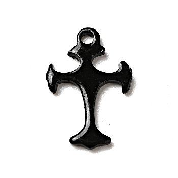 Spray Painted 201 Stainless Steel Charms, Cross Charms, Black, 14x9.5x1mm, Hole: 1.2mm