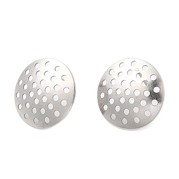 304 Stainless Steel Stud Earring Findings, Filigree Earring Settings, Flat Round, Stainless Steel Color, 16mm, Hole: 1.2mm, Pin: 0.7mm