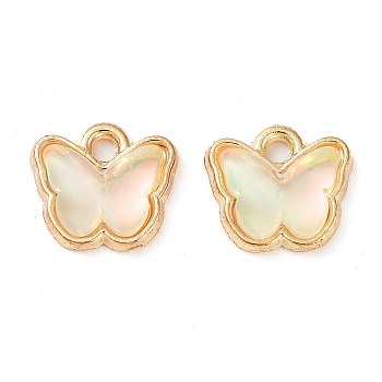 Rack Plating Alloy Glass Charms, Butterfly, Golden, Beige, 9x9.5x3.5mm, Hole: 1mm