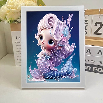 DIY Diamond Painting Hanging Wall Decorations Kits, including Resin Rhinestones, Diamond Sticky Pen, Tray Plate and Glue Clay, Mermaid Theme, Colorful, 3x1.5mm, 6 bags