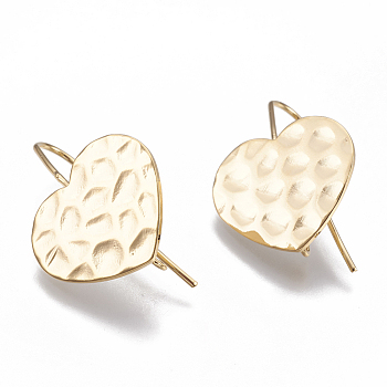 Brass Stud Earring Findings, with Loop, Heart, Nickel Free, Real 18K Gold Plated, 29.5x20mm, Hole: 1.8mm, Pin: 1mm