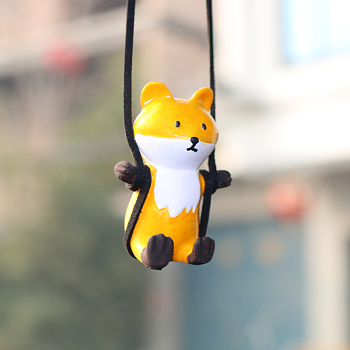 Cartoon Gesso Swinging Fox Pendant Decorations, for Car Rear View Mirror Hanging Decoration, Gold, 60x50x40mm