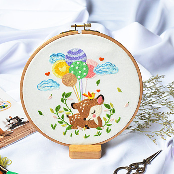 DIY Display Decoration Embroidery Kit, Including Embroidery Needles & Thread, Cotton Fabric, Deer Pattern, 180x162mm