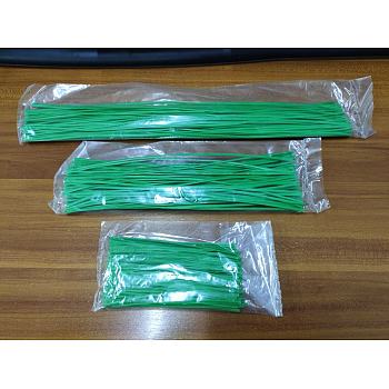 Plastic Wire Twist Ties, with Iron Core, Bread Candy Bag Ties, Green, 300x2x0.7mm, 200x2x0.7mm, 102~104x2x0.7mm, 300pcs/set
