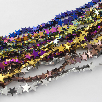 Non-magnetic Synthetic Hematite Beads Strands, Grade A, Star, Mixed Color, 6x6x2mm, Hole: 1mm, 85pcs/strand, 15.5 inch