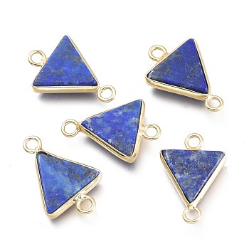 Natural Lapis Lazuli Links Connectors, with Real 18K Gold Plated Brass Findings, Triangle, 19x12.5x3.5mm, Hole: 2mm