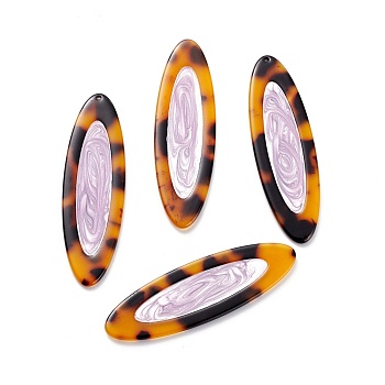 Cellulose Acetate(Resin) Pendants, Porose or No Hole, Two Tone, Oval, Mixed Color, 58x17.5x2.5mm, Hole: 1.2mm