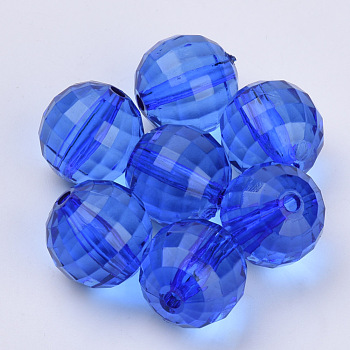 Transparent Acrylic Beads, Faceted, Round, Blue, 8x8mm, Hole: 1.5mm, about 177pcs/50g