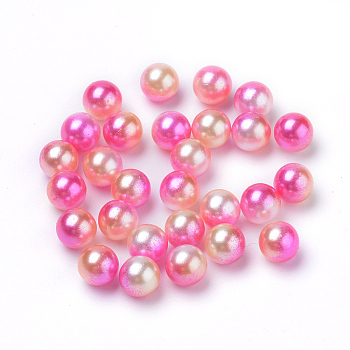 Rainbow Acrylic Imitation Pearl Beads, Gradient Mermaid Pearl Beads, No Hole, Round, Hot Pink, 8mm, about 2000pcs/bag
