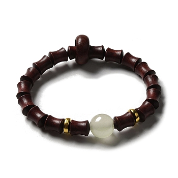 Blood Sandalwood Bamboo Joint Beaded Stretch Bracelet, Synthetic Luminous Mala Beads Bracelet for Women, Coconut Brown, Inner Diameter: 2-1/4 inch(5.8cm)