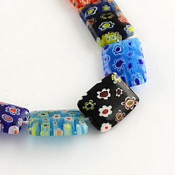 Rectangle Handmade Millefiori Glass Beads, Mixed Color, 10x8x3mm, Hole: 0.5mm