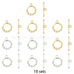 10 Bags 2 Colors Brass Toggle Clasps, Ring with Flower, Mixed Color, Ring: 13x11x2mm, Bar: 4.5x16x1.5mm, Hole: 1.2mm, 5bags/color(KK-YW0003-87)