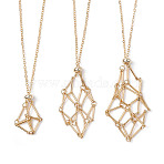 Brass Macrame Pouch Empty Stone Holder for Pendant Necklaces Making, with Cable Chains & Lobster Claw Clasp, Real 18K Gold Plated, 17-3/8~29-1/8 inch(44~74cm), 3pcs/set(NJEW-JN04444-02)