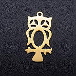 201 Stainless Steel Hollow Pendants, Owl, Golden, 23x12x1mm, Hole: 1.4mm(STAS-Q201-JN276-2)
