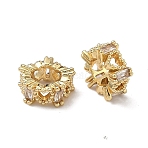 Heart Brass Micro Pave Clear Cubic Zirconia European Beads, Rondelle Large Hole Beads, Cadmium Free & Lead Free, Rack Plating, Long-Lasting Plated, Golden, 10x4mm, Hole: 5mm(KK-D228-25G)