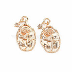 Brass Gold Quartz Rhinestone Pendants, Birth Flower Charms, Nickel Free, Oval with Star, Real 18K Gold Plated, November Chrysanthemum, 23x13x2mm, Hole: 3mm, Star: 9x4x1mm(X-KK-S364-212)