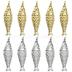 10Pcs 2 Colors Rack Plating Brass Pendants, Cadmium Free & Lead Free, Fish Charms, Long-Lasting Plated, with Jump Ring, Mixed Color, 25.5x7x4mm, Hole: 3.2mm, 5pcs/color(KK-ME0003-38)